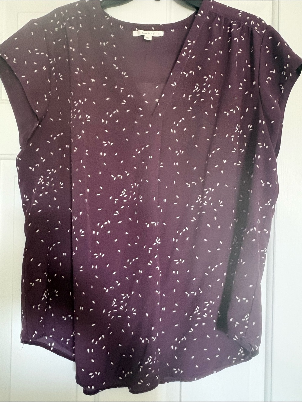 Fun 2 Fun  Plum Printed V-Neck Blouse XXL